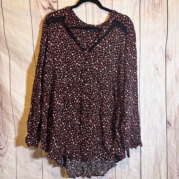 Torrid Emma Babydoll Rayon Lace Trim Women's Black Floral Tunic Heart Top 4X - Picture 2 of 8